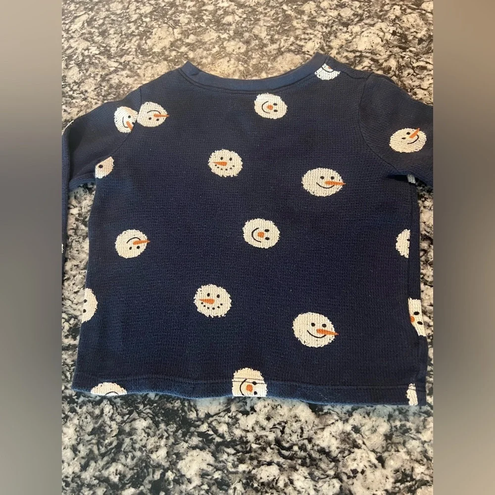 Old Navy Thermal Top Unisex Kid's Size 3T Blue Snowman Long Sleeve Crew (0830)